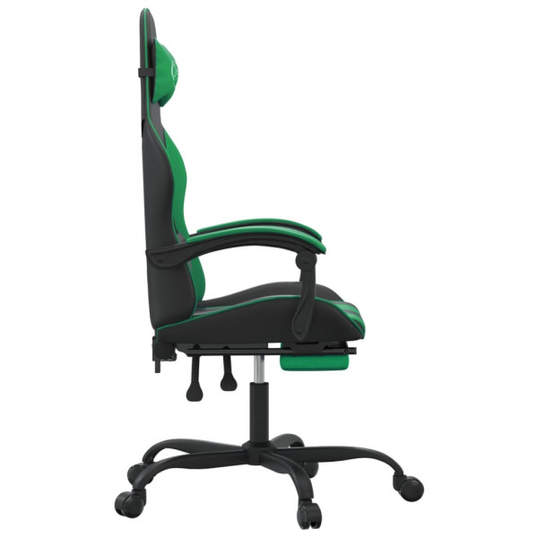 Silla gaming giratoria y reposapiés cuero sintético negro verde M 4