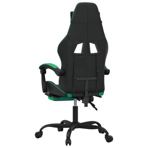 Silla gaming giratoria y reposapiés cuero sintético negro verde M 5