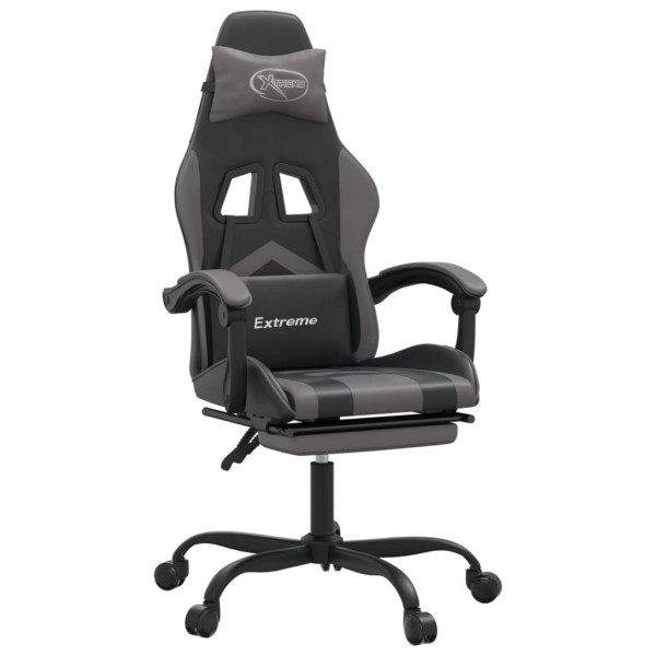 Silla gaming giratoria y reposapiés cuero sintético negro gris M 2