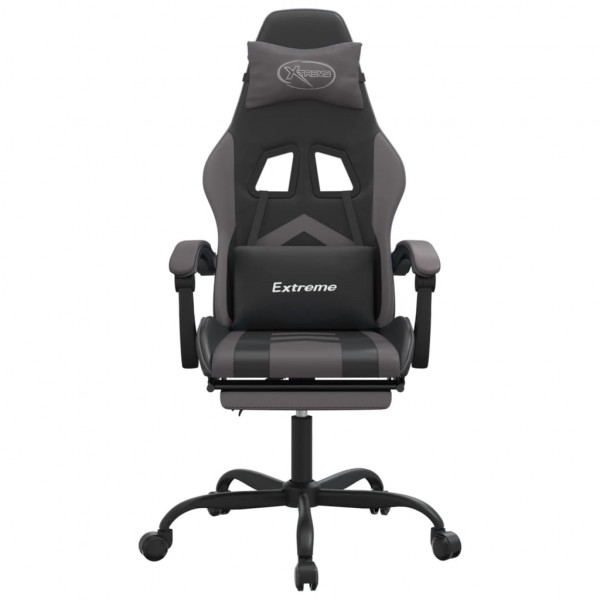 Silla gaming giratoria y reposapiés cuero sintético negro gris M 3