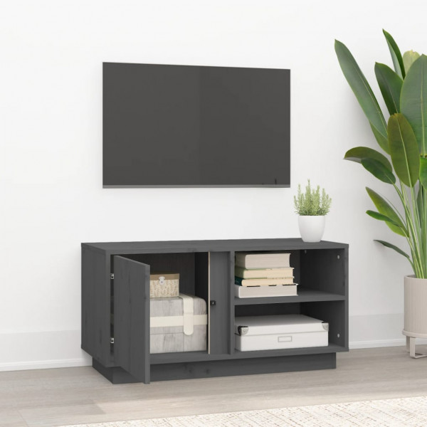 Mueble de TV madera maciza de pino gris 80x35x40.5 cm M 3