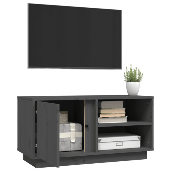 Mueble de TV madera maciza de pino gris 80x35x40.5 cm M 5