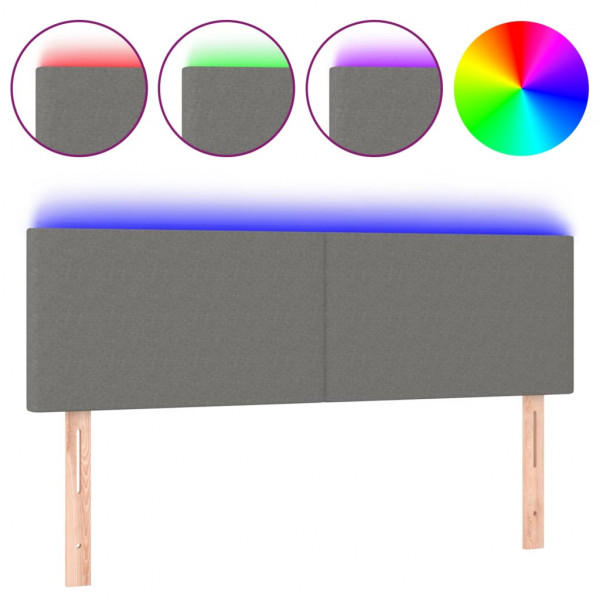 Cabeceira de cama c/luzes LED tecido 144x5x78/88cm cinza-escuro M 2