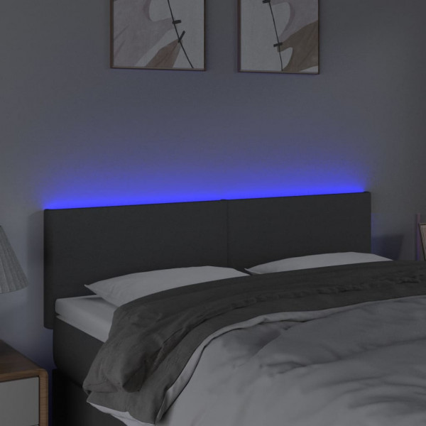 Cabeceira de cama c/luzes LED tecido 144x5x78/88cm cinza-escuro M 3