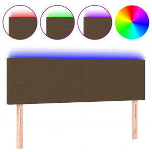 Cabeceira de cama c/ luzes LED tecido 144x5x78/88 cm castanho H