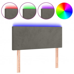 Cabeceira de cama c/ luzes LED veludo 80x5x78/88cm cinza-escuro H