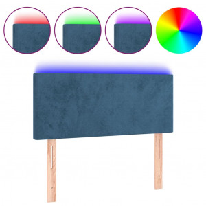 Cabeceira de cama c/ luzes LED veludo 90x5x78/88 cm azul-escuro H