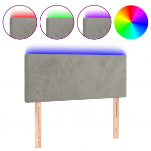 Cabeceira de cama c/luzes LED veludo 100x5x78/88 cm cinza-claro H