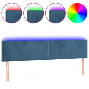 Cabeceira de cama c/ luzes LED veludo 180x5x78/88cm azul-escuro H