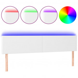 Cabeceira de cama c/ LED couro artificial 200x5x78/88 cm branco H