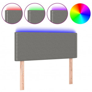 Cabeceira de cama c/ luzes LED tecido 90x5x78/88cm cinza-escuro H