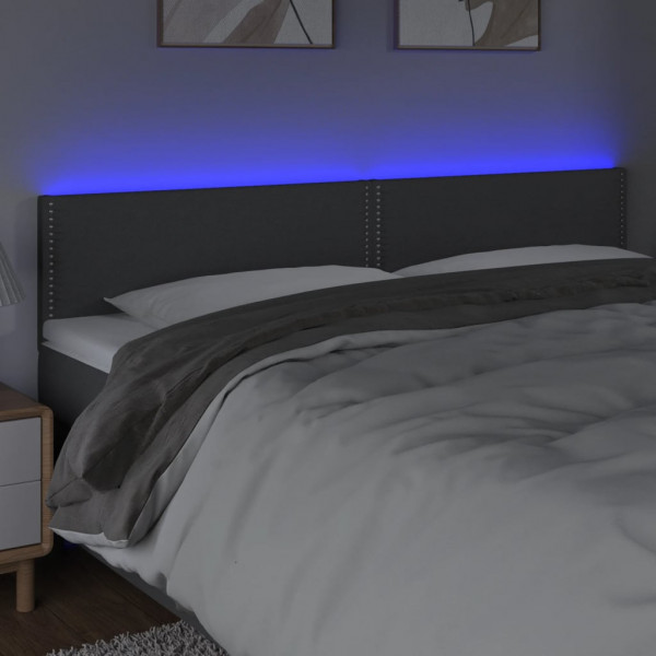 Cabeceira de cama c/luzes LED tecido 160x5x78/88cm cinza-escuro M 3
