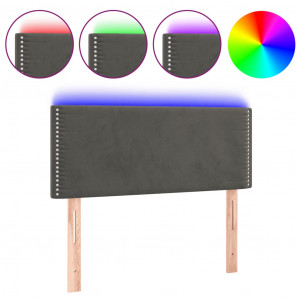 Cabeceira de cama c/ luzes LED tecido 90x5x78/88cm cinza-escuro H