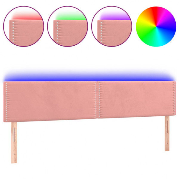 Cabeceira de cama c/ luzes LED veludo 160x5x78/88 cm rosa M 2