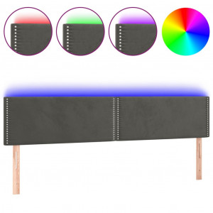 Cabeceira de cama c/luzes LED veludo 180x5x78/88cm cinza-escuro H