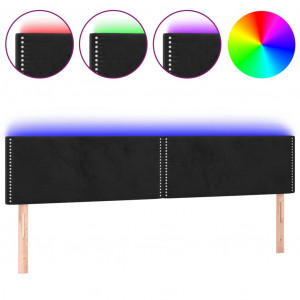 Cabeceira de cama c/ luzes LED veludo 180x5x78/88 cm preto H