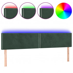Cabeceira de cama c/luzes LED veludo 200x5x78/88cm verde-escuro H