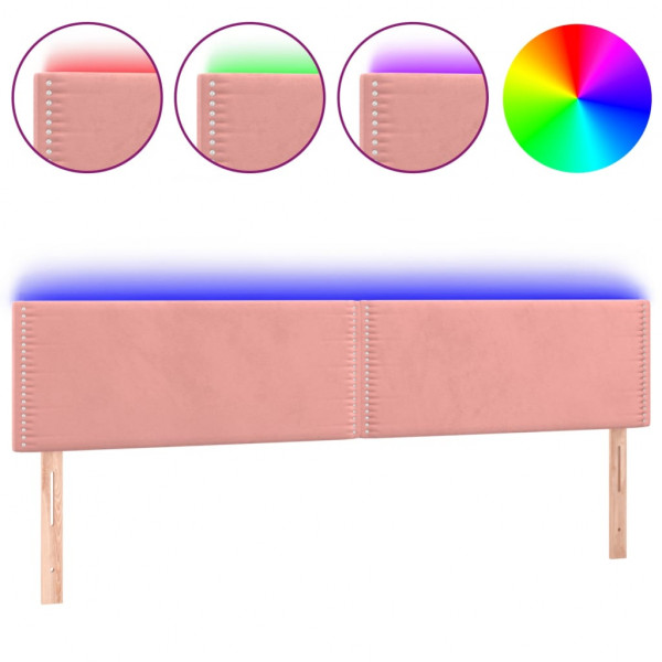 Cabeceira de cama c/ luzes LED veludo 200x5x78/88 cm rosa M 2