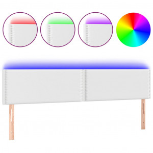 Cabeceira de cama c/ LED couro artificial 200x5x78/88 cm branco H