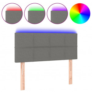 Cabeceira de cama c/ luzes LED tecido 90x5x78/88cm cinza-escuro H