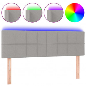 Cabeceira de cama c/ luzes LED tecido 144x5x78/88cm cinza-claro H