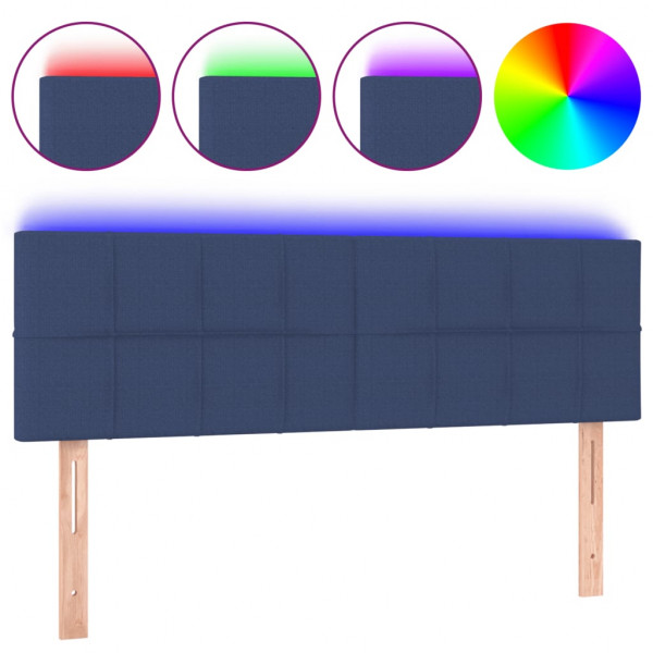 Cabeceira de cama c/ luzes LED tecido 144x5x78/88 cm azul M 2