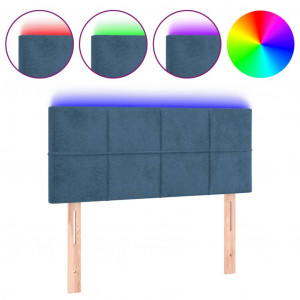 Cabeceira de cama c/ luzes LED veludo 90x5x78/88 cm azul-escuro H