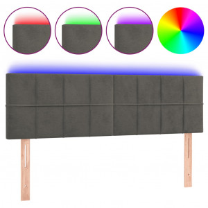 Cabeceira de cama c/luzes LED veludo 144x5x78/88cm cinza-escuro H