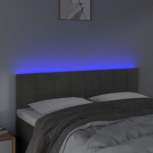 Cabeceira de cama c/luzes LED veludo 144x5x78/88cm cinza-escuro M 3