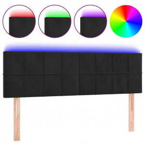 Cabeceira de cama c/ luzes LED veludo 144x5x78/88 cm preto H