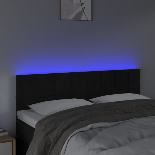 Cabeceira de cama c/ luzes LED veludo 144x5x78/88 cm preto M 3