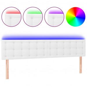 Cabeceira de cama c/ LED couro artificial 200x5x78/88 cm branco H