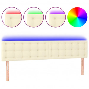 Cabeceira de cama c/ LED 200x5x78/88 cm couro artificial creme H
