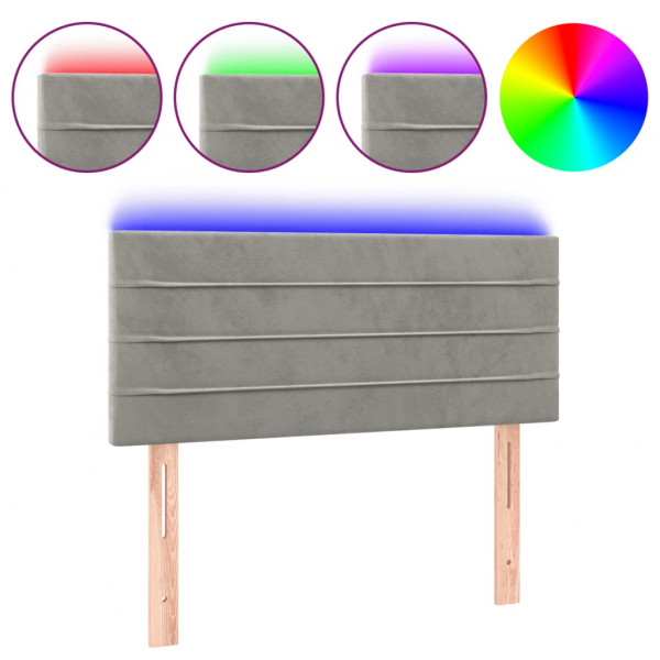Cabecero con LED de terciopelo gris claro 90x5x78/88 cm M 2