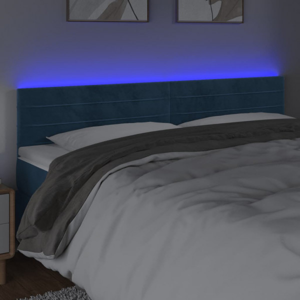 Cabeceira de cama c/ luzes LED veludo 200x5x78/88cm azul-escuro M 3