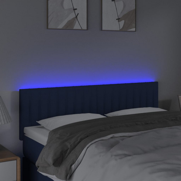 Cabeceira de cama c/ luzes LED tecido 144x5x78/88 cm azul M 3