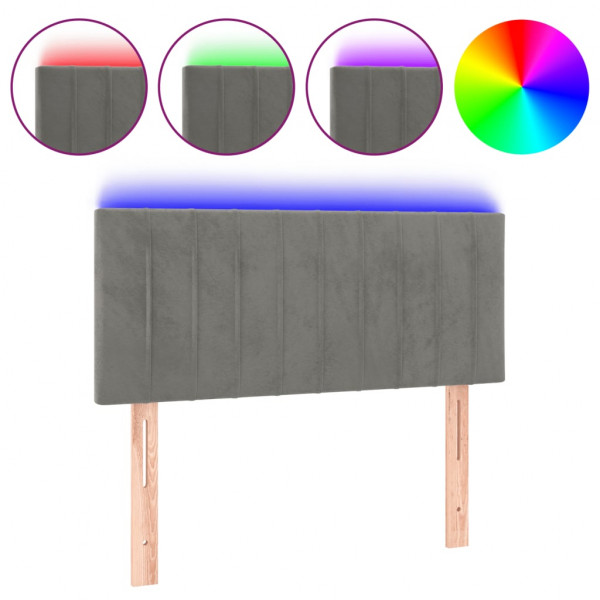 Cabeceira de cama c/luzes LED veludo 100x5x78/88 cm cinza-claro M 2