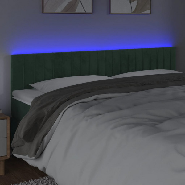 Cabeceira de cama c/luzes LED veludo 200x5x78/88cm verde-escuro M 3