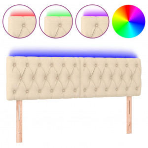 Cabeceira de cama c/ luzes LED tecido 160x7x78/88 cm cor creme H