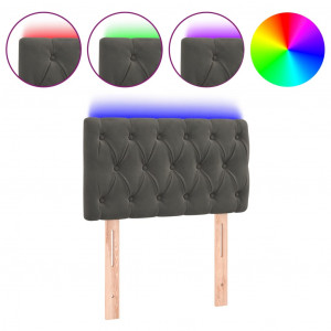 Cabeceira de cama c/ luzes LED veludo 80x7x78/88cm cinza-escuro H