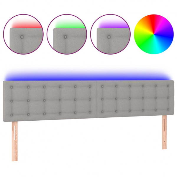 Cabeceira de cama c/luzes LED tecido 160x5x78/88 cm cinza-claro M 2