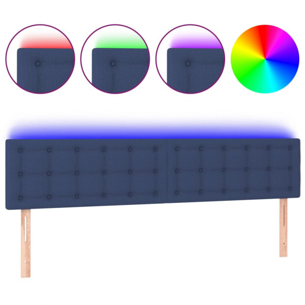 Cabeceira de cama c/ luzes LED tecido 200x5x78/88 cm azul M 2