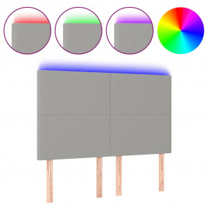 Cabeceira cama c/ luzes LED tecido 144x5x118/128cm cinza-claro H