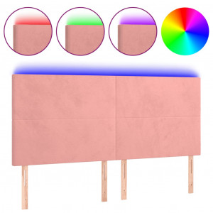 Cabeceira de cama c/ luzes LED veludo 200x5x118/128 cm rosa H