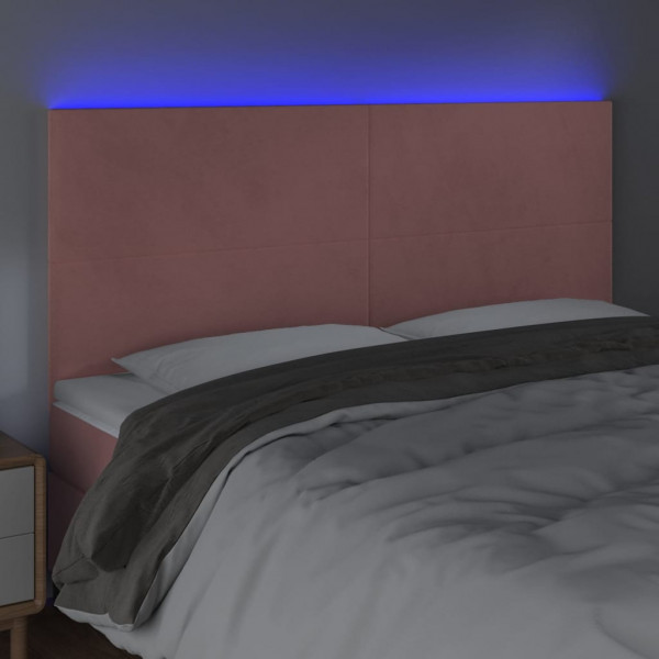 Cabeceira de cama c/ luzes LED veludo 200x5x118/128 cm rosa M 3
