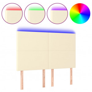Cabecero con luces LED cuero sintético crema 144x5x118/128 cm H
