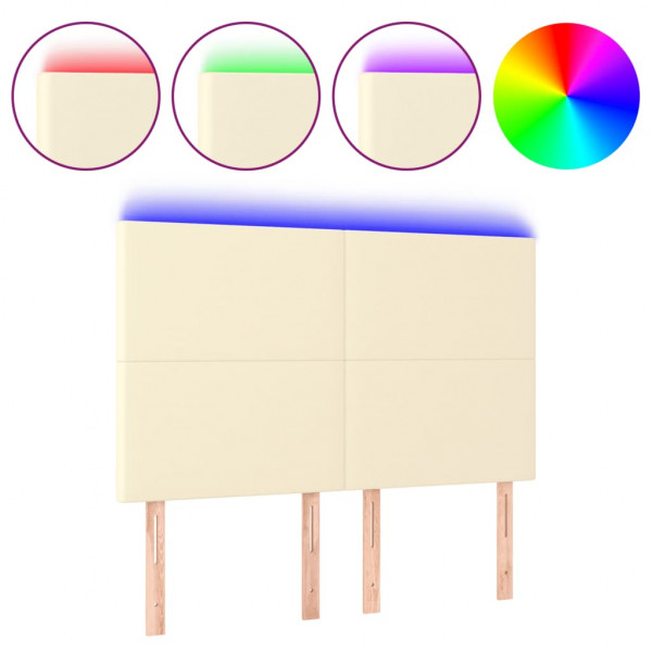 Cabecero con luces LED cuero sintético crema 144x5x118/128 cm M 2