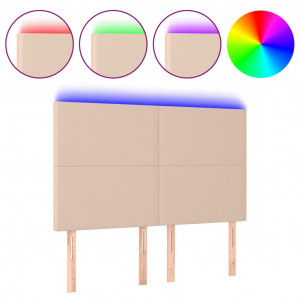 Cabeceira cama c/ LED couro artif. 144x5x118/128 cm cappuccino H