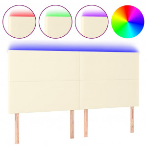 Cabeceira cama c/ LED 180x5x118/128 cm couro artificial crème H