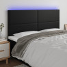 Cabeceira de cama c/ LED couro artificial 200x5x118/128cm preto 1